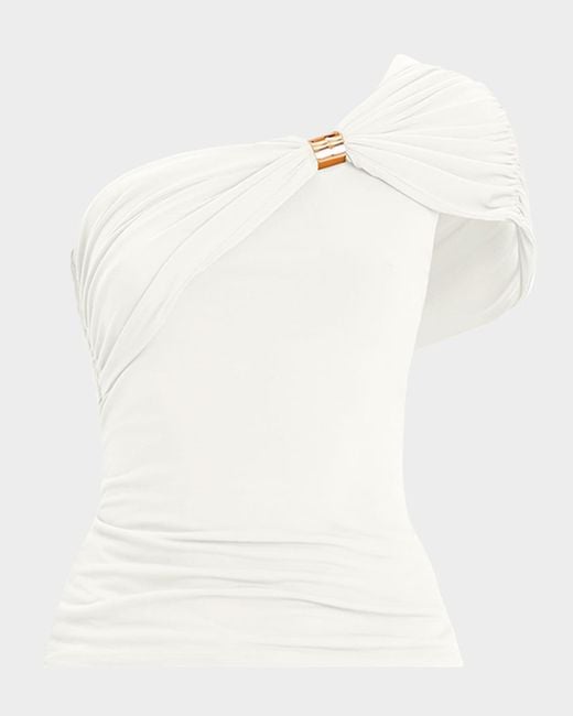 Hervé Léger White Sofia One-Shoulder Drape Top