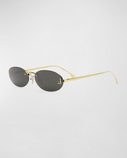 Fendi Metallic Embellished Ff Oval Metal Sunglasses