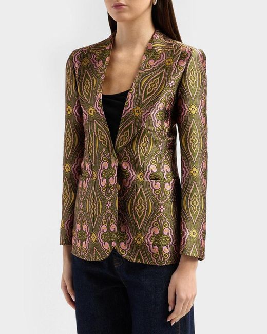 Etro Brown Single-Breasted Jacquard Tailored Jacket