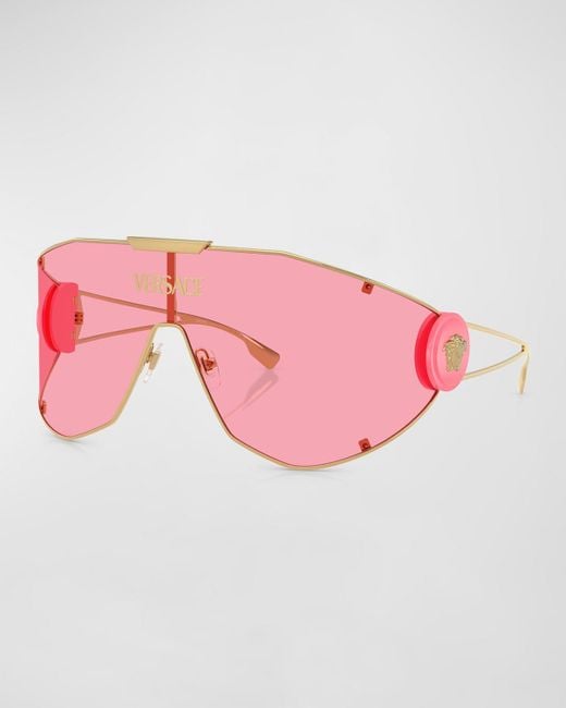 Versace Pink Medusa Medallion Metal Shield Sunglasses