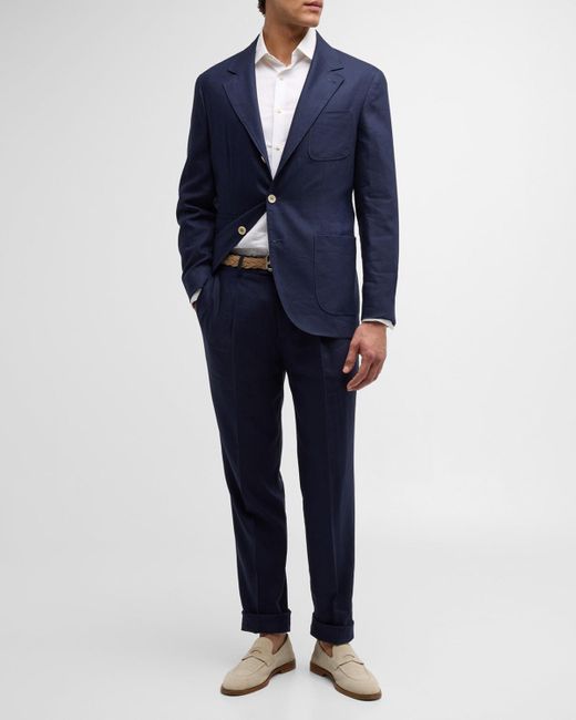 Brunello Cucinelli Blue Exclusive Linen-Wool Suit for men