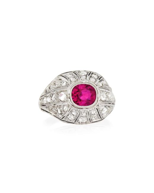 NM Estate Pink Estate Art Deco Ruby & Diamond Engagement Ring, Size 5.25