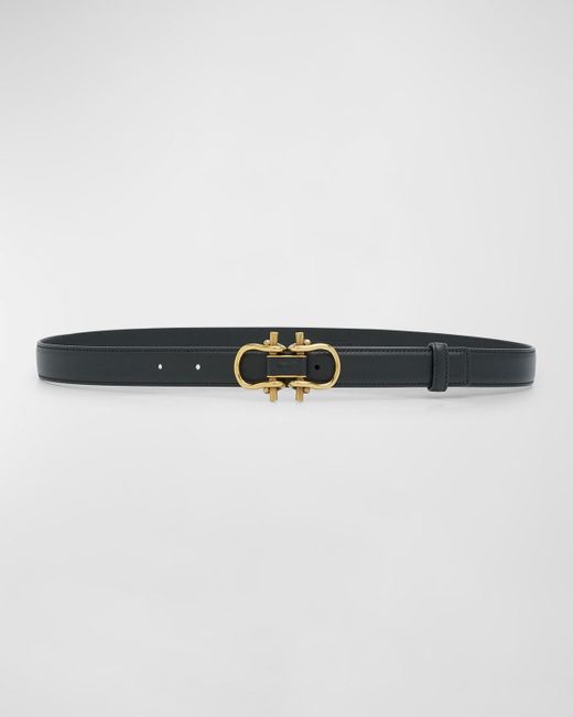 Bottega Veneta Gray Double Buckled Leather & Brass Belt