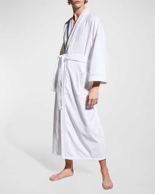 Majestic International White Dorchester Terry Velour Kimono Robe for men