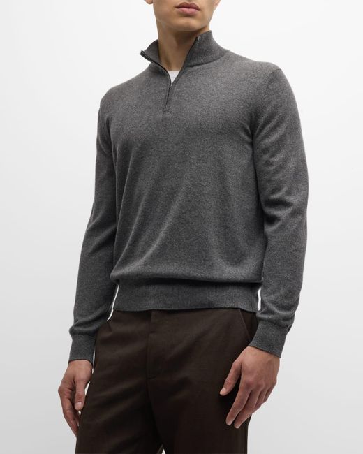 Loro Piana Gray Mezzocollo Baby Cashmere Quarter-Zip Sweater for men
