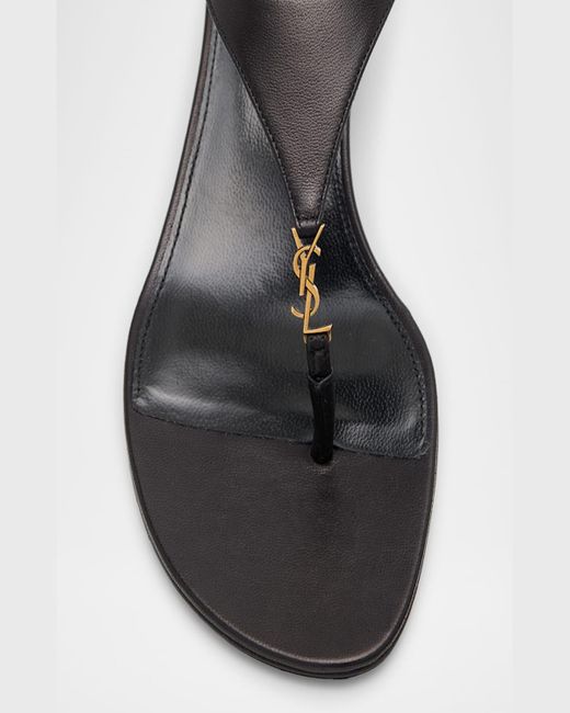 Saint Laurent Black Cassandra Leather Ysl Wedge Sandals