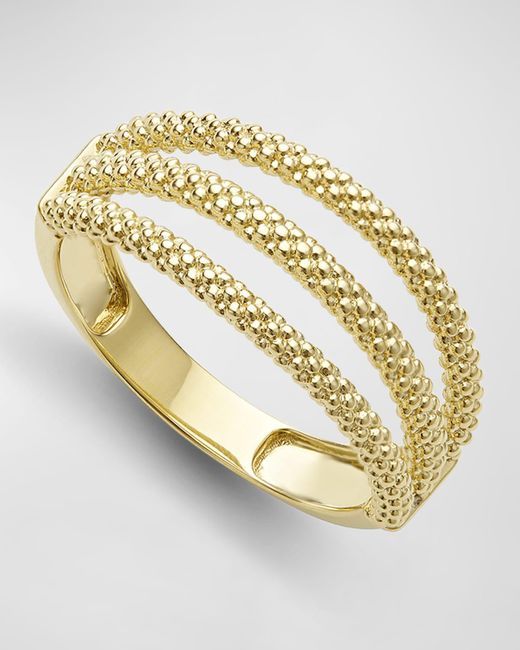 Lagos Metallic 18k Gold Superfine Caviar Beaded 3-row Ring, Size 7