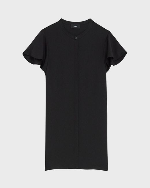 Theory White Ruffle-Sleeve Silk Button-Front Top