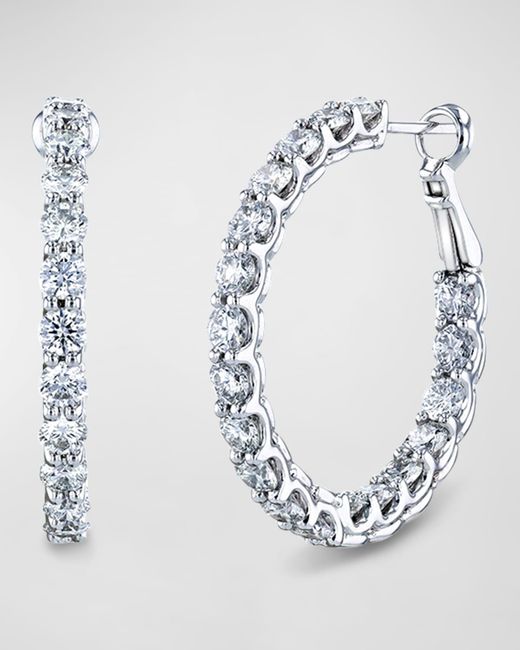 Neiman Marcus Blue 18K Round Diamond Wire Cup Hoop Earrings, 1"L