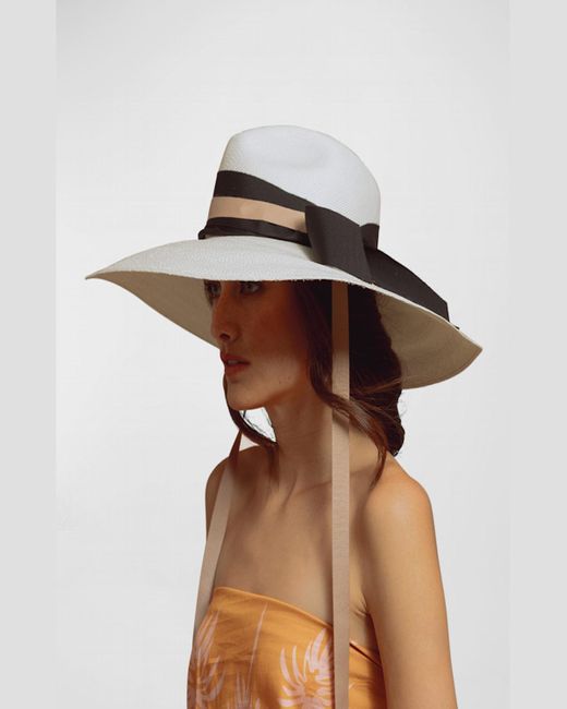 Sensi Studio Multicolor Large-brim Bow Straw Panama Hat
