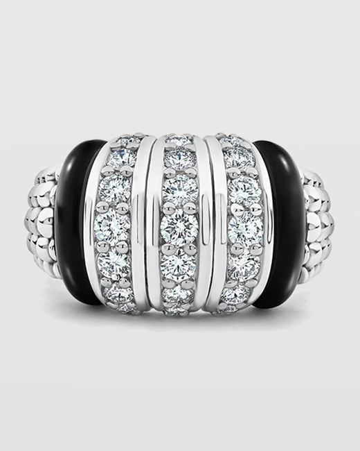 Lagos Metallic Black Caviar Large 3-link Diamond Ring