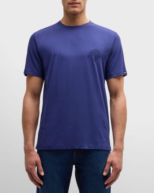 Stefano Ricci Blue Cotton Embroidered T-Shirt for men