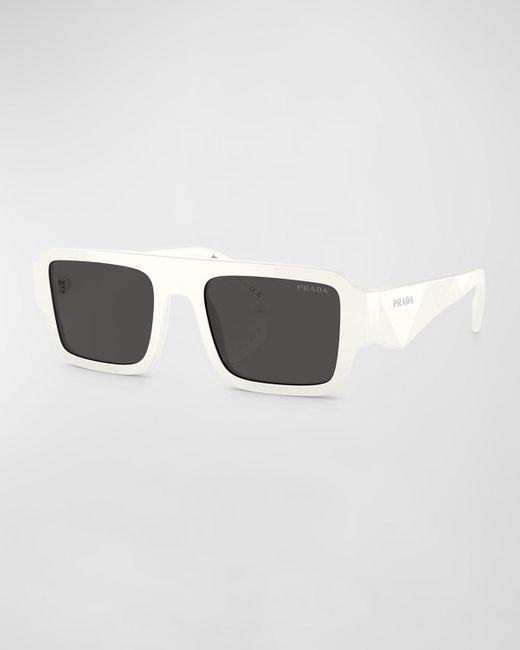 Prada White Acetate Rectangle Sunglasses for men