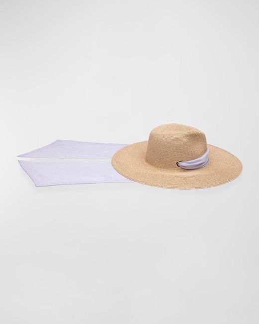 Eugenia Kim White Cassidy Wide Brim Hat With Chiffon Scarf