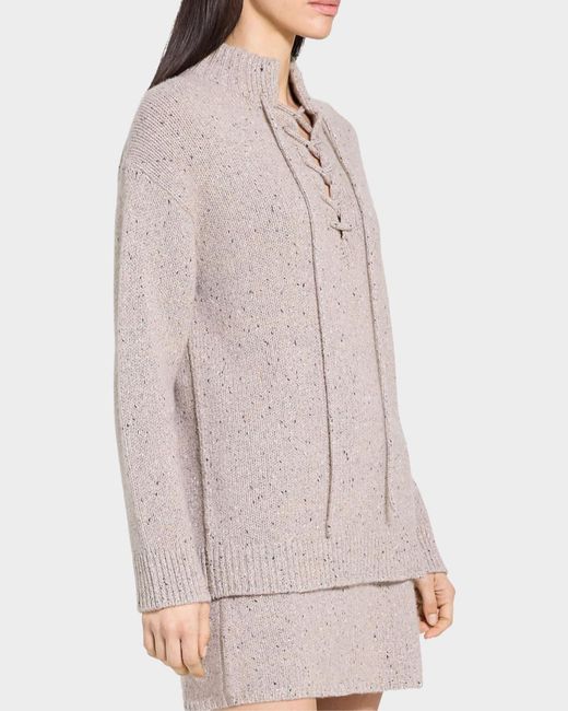 Theory White Oversized Drawstring Wool-Blend Pullover Sweater