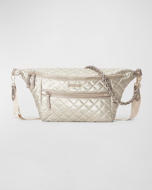 MZ Wallace Crosby Sling Metallic Belt Bag in Natural Lyst