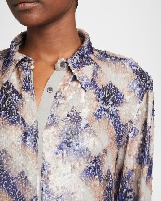 Dries Van Noten White Chowy Sequined Button-Front Blouse
