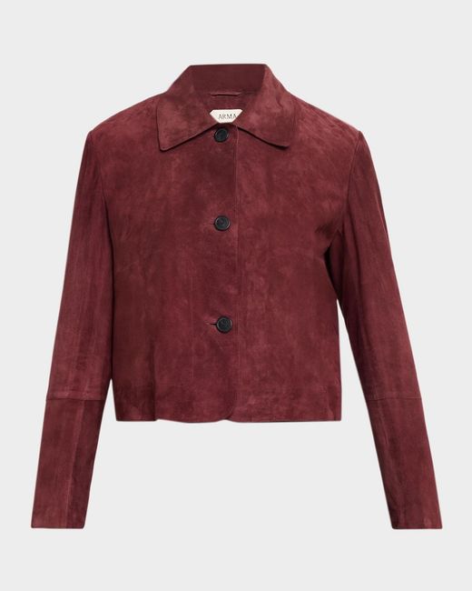 Arma Red Button-Down Suede Jacket