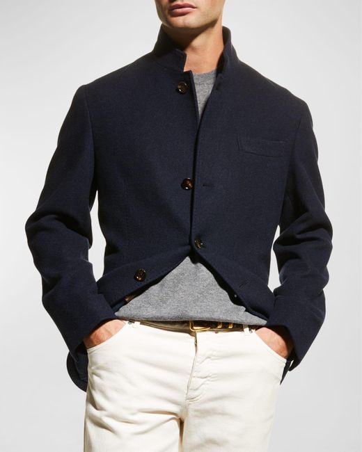 Brunello Cucinelli Blue Cashmere Blazer Coat for men