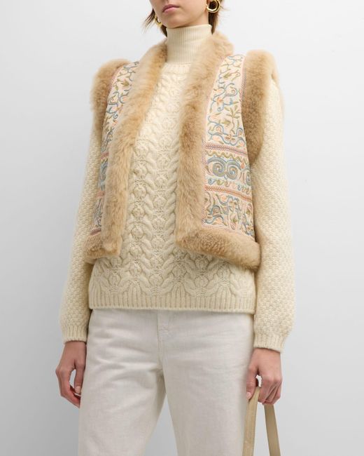 Loro Piana Natural Embroidered Light Cloud Faux Shearling Vest