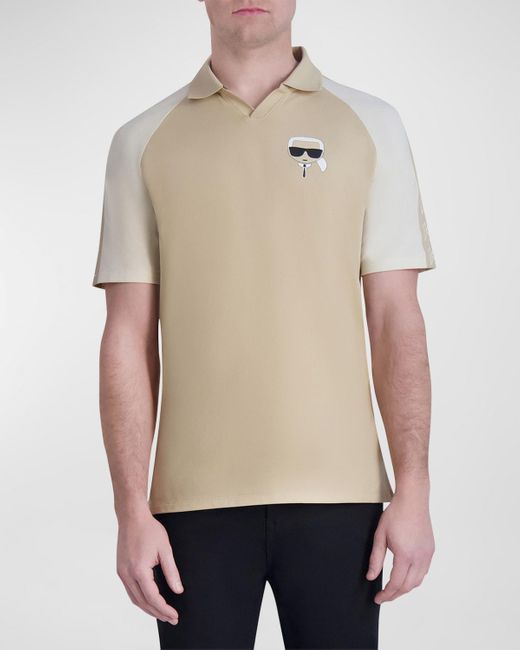 Karl Lagerfeld Natural Colorblock Polo Shirt With Johnny Collar for men