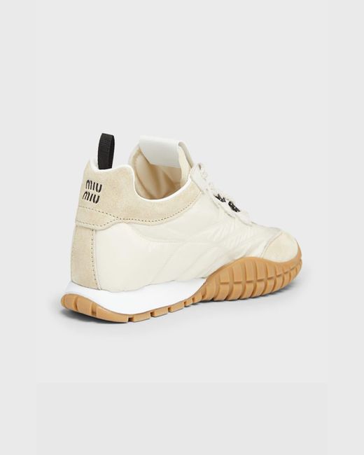 Miu Miu Natural Low-Top Nylon & Leather Sneakers
