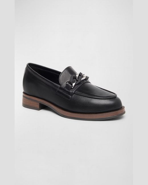 Nero Giardini Black Leather Chain Slip-on Loafers