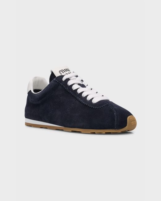 Miu Miu Pink Suede Bicolor Retro Trainer Sneakers