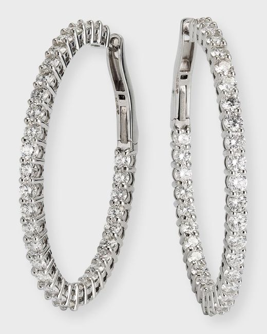 Roberto Coin Multicolor 18k White Gold Large Oval Hoop Earrings With Diamonds