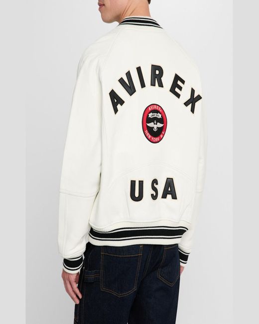 Avirex Natural Stadium Embroidered Leather Varsity Jacket for men
