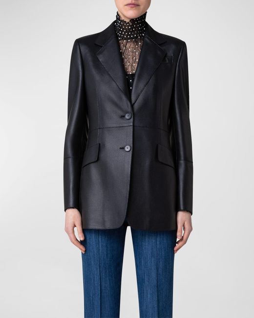 Akris Punto Perforated Nappa Leather Blazer in Blue