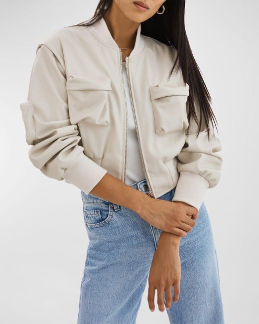 Lamarque Natural Xaia Faux-Leather Cropped Convertible Bomber Jacket