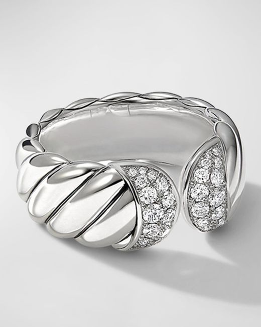 David Yurman Metallic Sculpted Cable Ring With Pave Diamonds