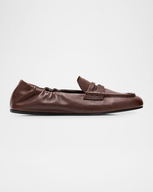 Miu Miu Brown Aviator Leather Penny Loafers