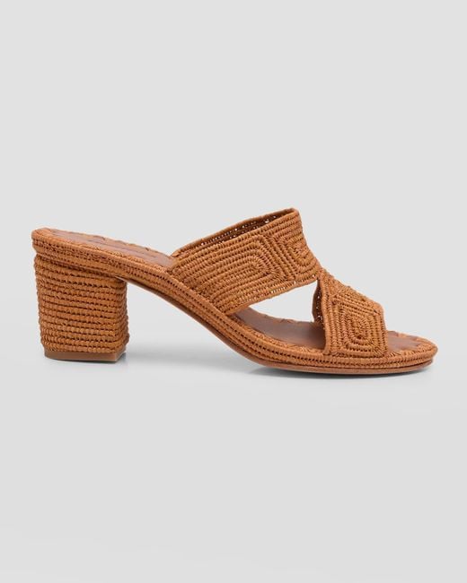 Carrie Forbes Cara Raffia Block-heel Mule Sandals in Brown | Lyst