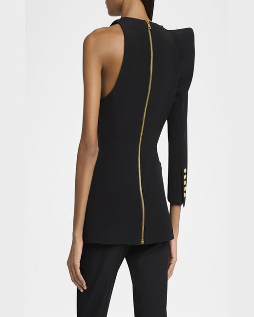 Balmain Black Asymmetric Pagoda Tailored Top