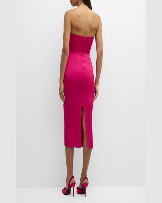 Alex Perry Pink Satin Crepe Curved Strapless Midi Dress
