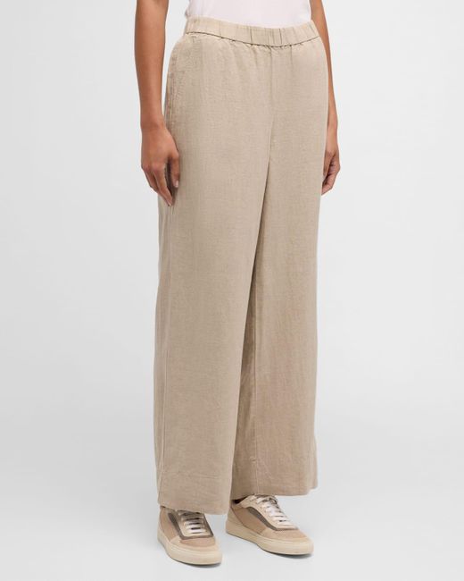 Eileen Fisher Natural Missy Organic Linen Wide-Leg Pants