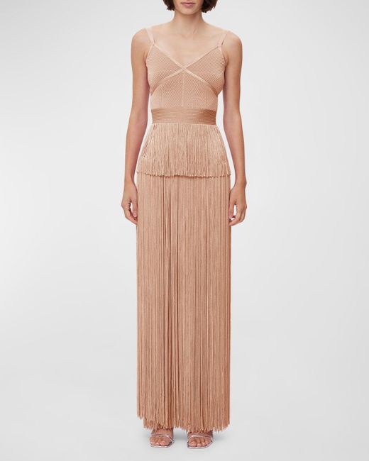 Hervé Léger Multicolor Icon Metallic Ottoman Tiered Fringe Gown