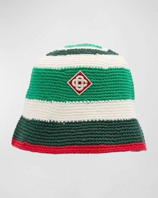 Casablancabrand Green Cotton Crochet Bucket Hat for men