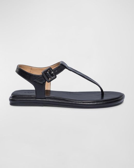 Bernardo Blue Leather Ankle-Strap Thong Sandals