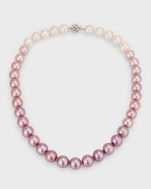 Belpearl Pink 18k White Gold Purple Ombre Pearl Necklace, 10-12mm