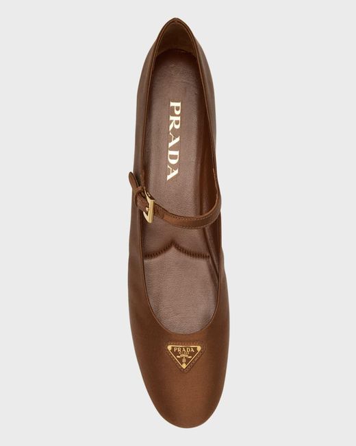 Prada Silk Triangle Mary Jane Ballerina Flats in Brown | Lyst