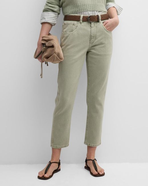 Brunello Cucinelli Green Mid-rise Straight-leg Ankle Pants