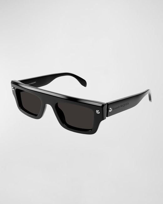 Alexander McQueen Black Flat-top Studded Acetate Rectangle Sunglasses
