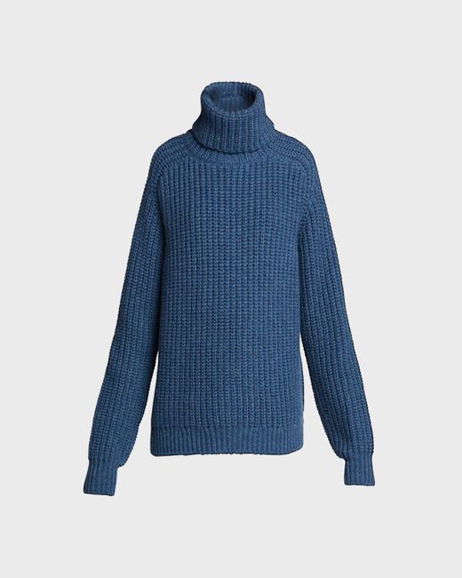 Loro Piana Blue Cashmere Chunky Turtleneck Sweater