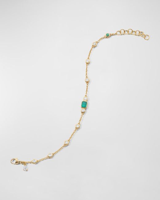 Monica Rich Kosann White 18k Yellow Gold Diamond And Emerald Tennis Bracelet