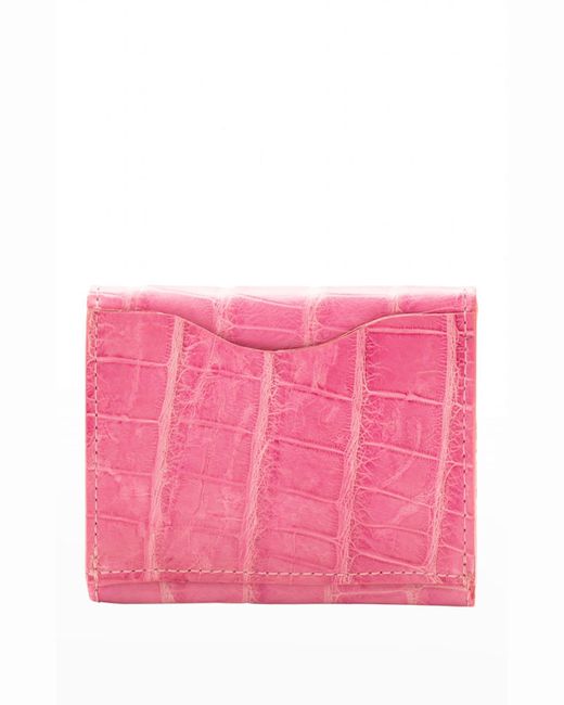 Abas Pink Envelope Flap Polished Matte Alligator & Leather Card Case