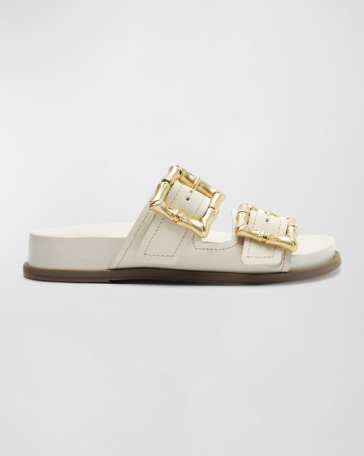 SCHUTZ SHOES White Enola Dual-buckle Sporty Slide Sandals
