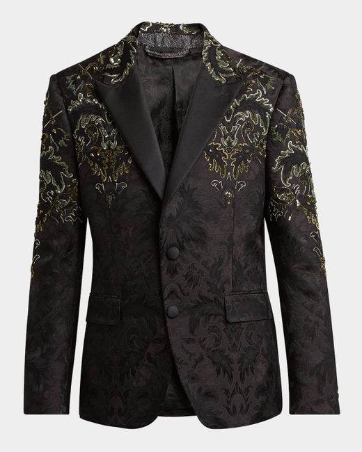 Etro Black Embroidered Damask Jacquard Evening Jacket for men